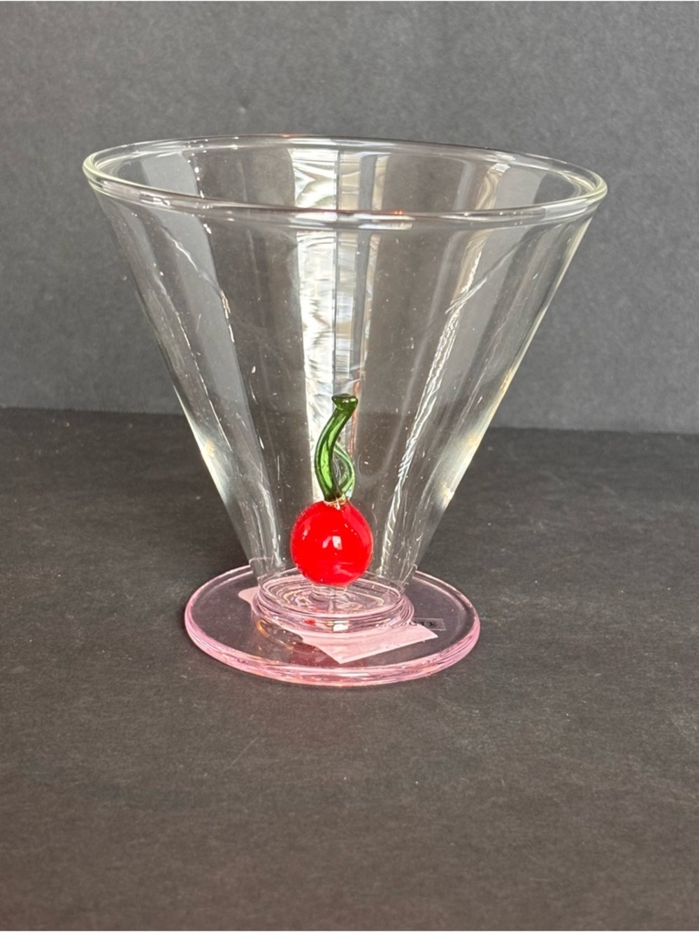 NWT Anthropologie Garnish Stemless Martini Glass Pink Base Cherry 3D Hand Blown - Picture 4 of 9